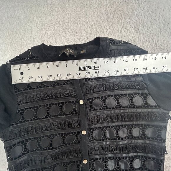 Ted Baker Womens Black Eyelet Cardigan Sweater Size 2 Button Front Lightweight - Picture 8 of 10
